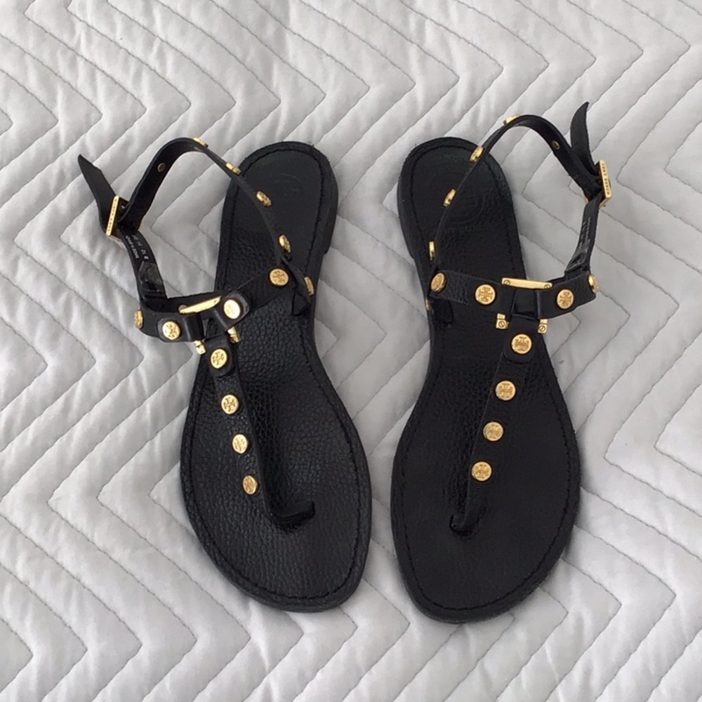 Tory Burch Gold Studded Black Sandals